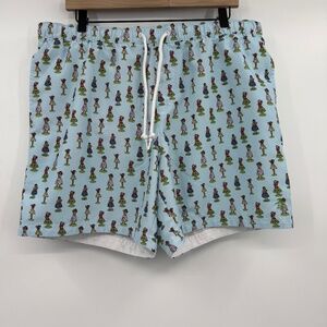 Original Penguin Swim Trunks Men Large Blue Hula Girls Drawstring Waist Shorts